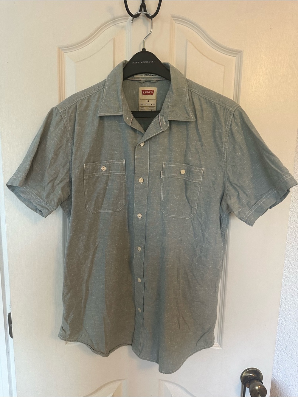 Levi's Men's Short Sleeve Button-Down Shirt - Heathered Light Blue